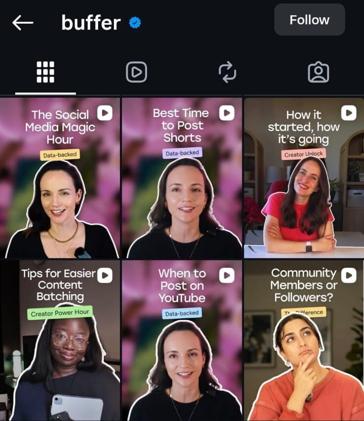 Instagram content grid featuring template-based social media posts, demonstrating how to manage multiple social media accounts with consistent branding