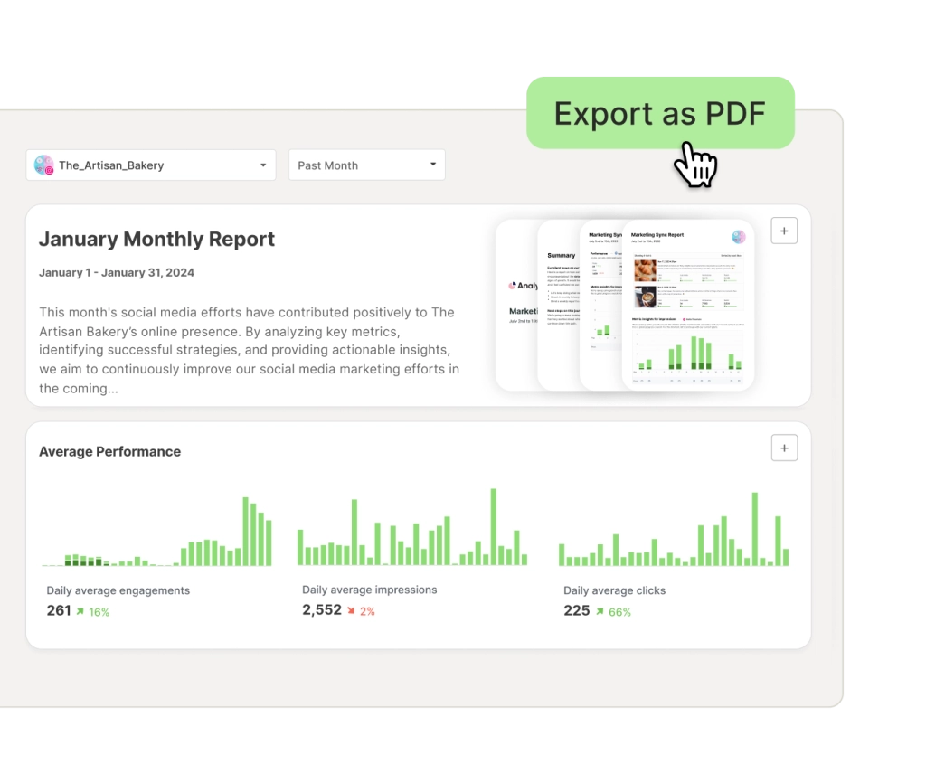 Buffer reporting dashboard showing automated social media analytics reports